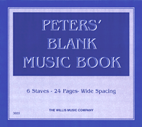 6 staves. 24 pages. Wide spacing. Includes keyboard chart and chord inversion chart. 9&ldquo;x8&rdquo;.