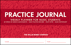 The stylish new Willis Practice Journal features 40 weeks of lesson assignments, a daily practice record, staff paper, and an abbreviated music dictionary. Suitable for ANY music student!